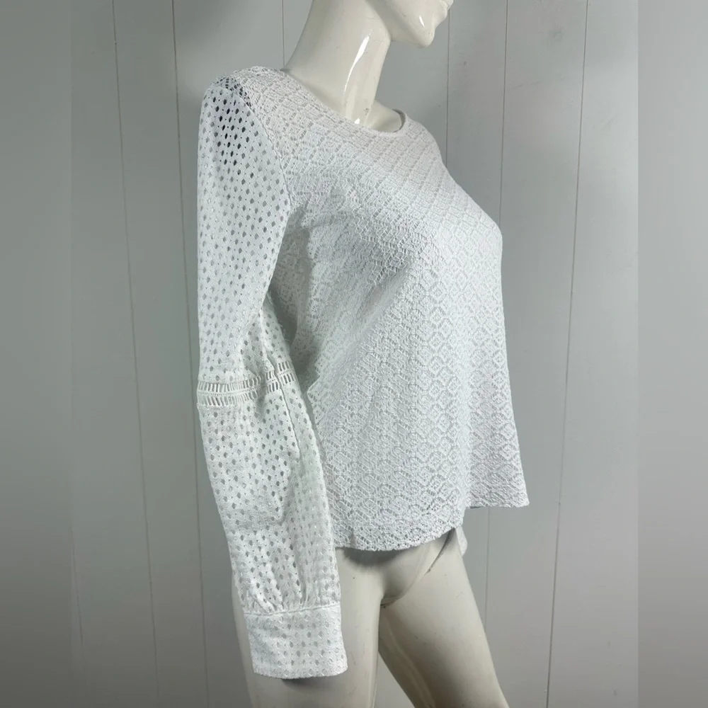 Banana Republic Blouse Womens Small white Lace Long Sleeve Lined Eyelet Top